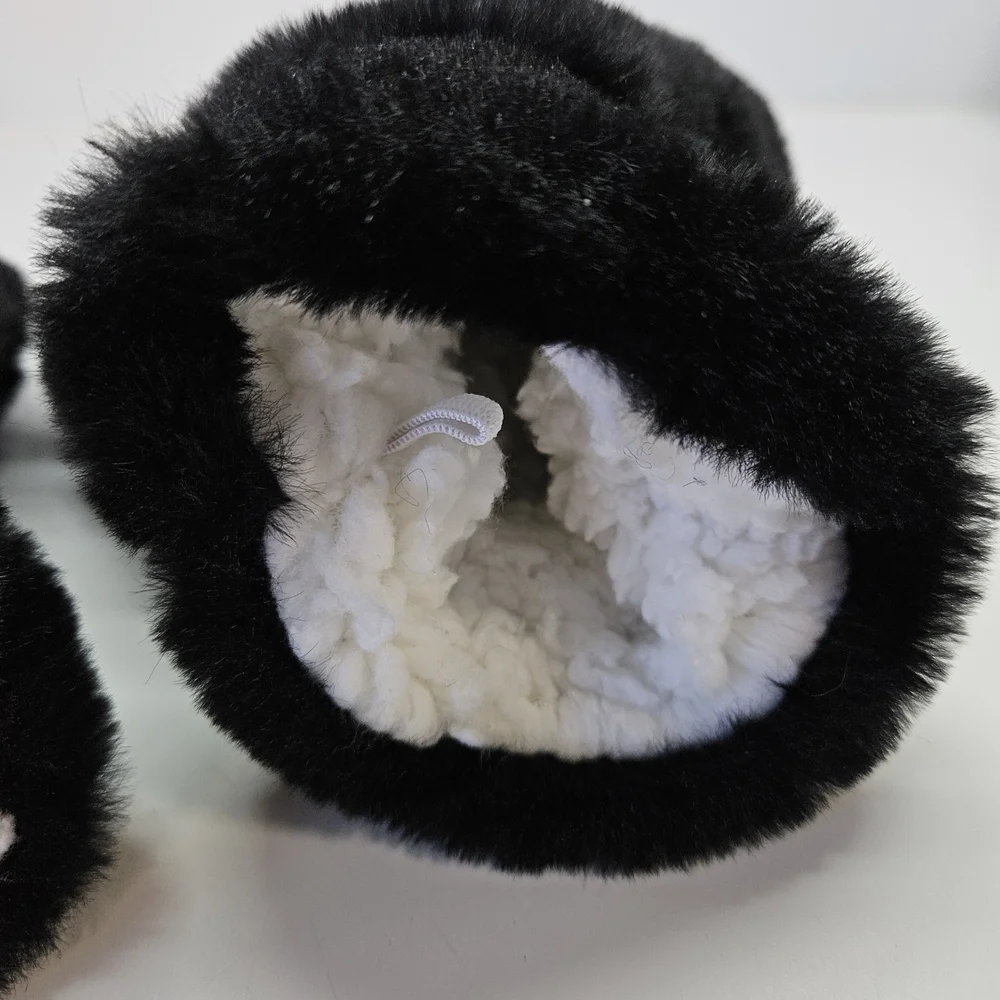 Black Cat Kitten Plush Faux Fur Mitten Mittens Fleece Lined One Size Adult